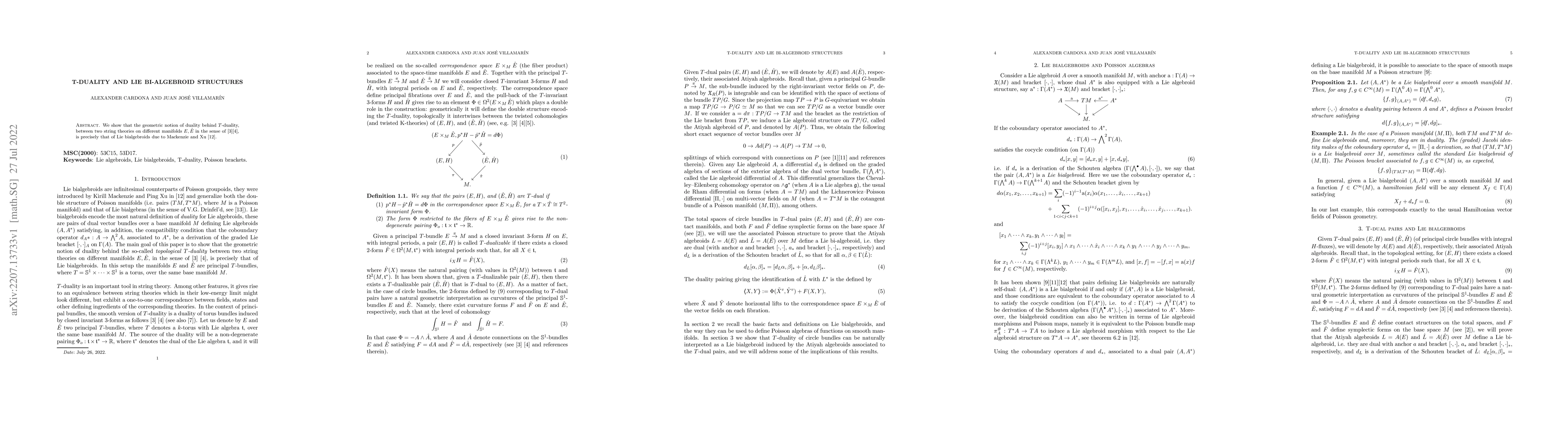 Thumbnail for T-Duality and Lie bi-algebroid structures