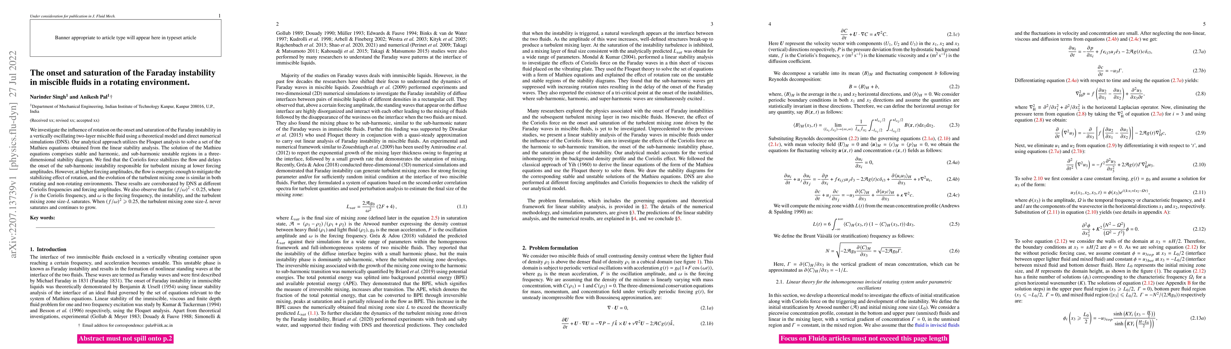 Thumbnail for The onset and saturation of the Faraday instability in miscible fluids
  in a rotating environment