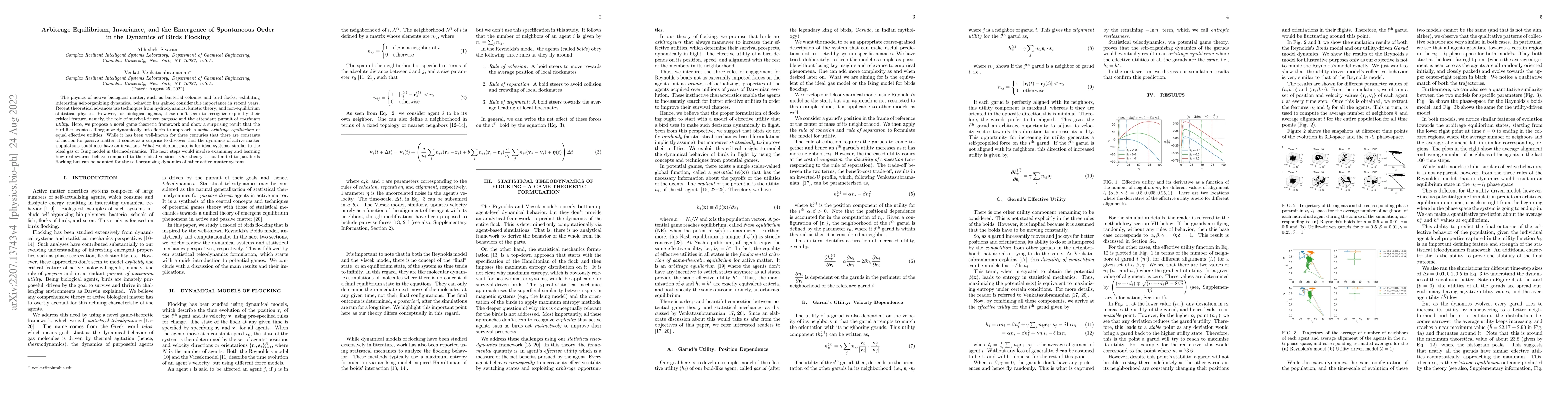 Thumbnail for Arbitrage Equilibrium, Invariance, and the Emergence of Spontaneous
  Order in the Dynamics of Birds Flocking