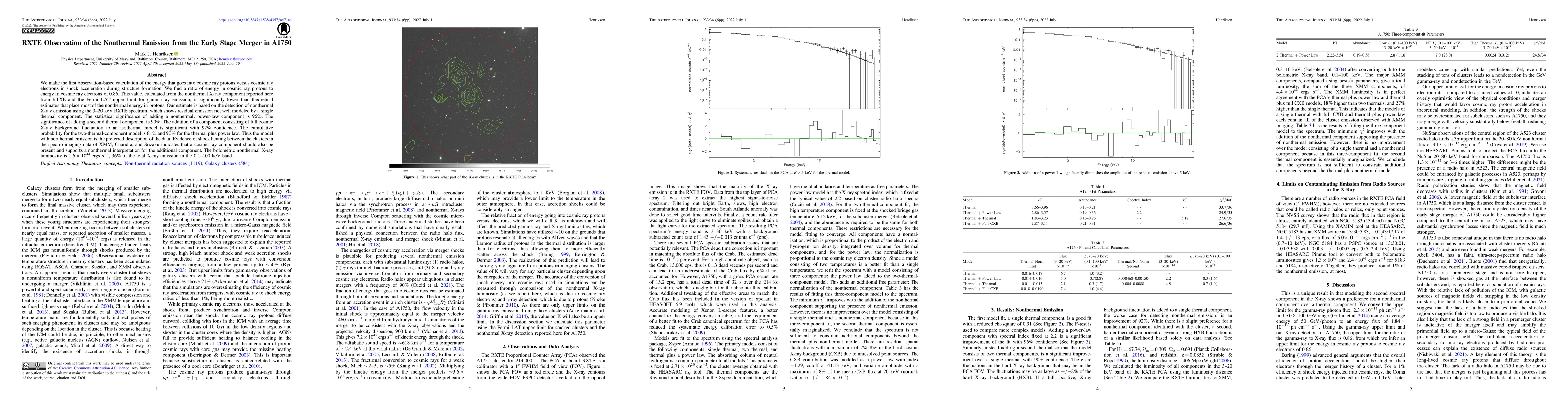 Thumbnail for RXTE Observation of the Non-thermal Emission from the Early Stage Merger
  in Abell 1750