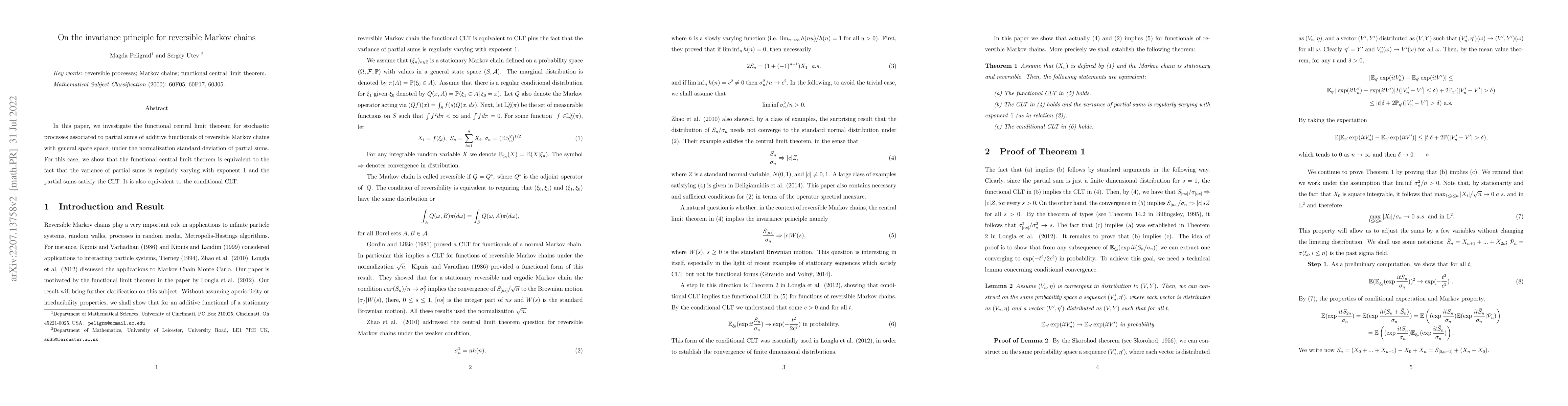 Thumbnail for On the invariance principle for reversible Markov chains