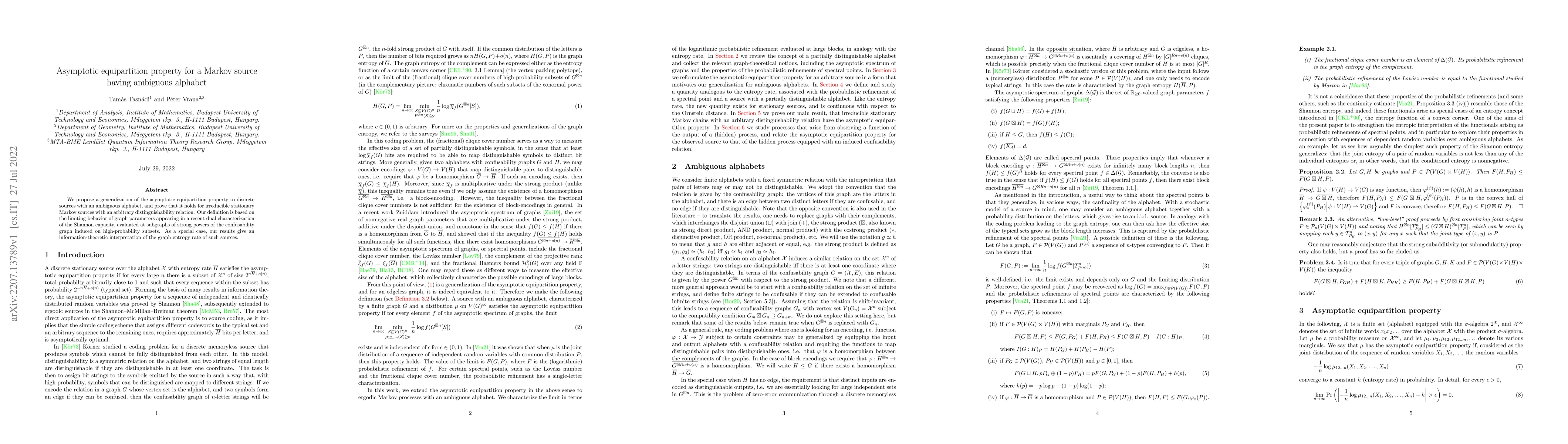 Thumbnail for Asymptotic equipartition property for a Markov source having ambiguous
  alphabet