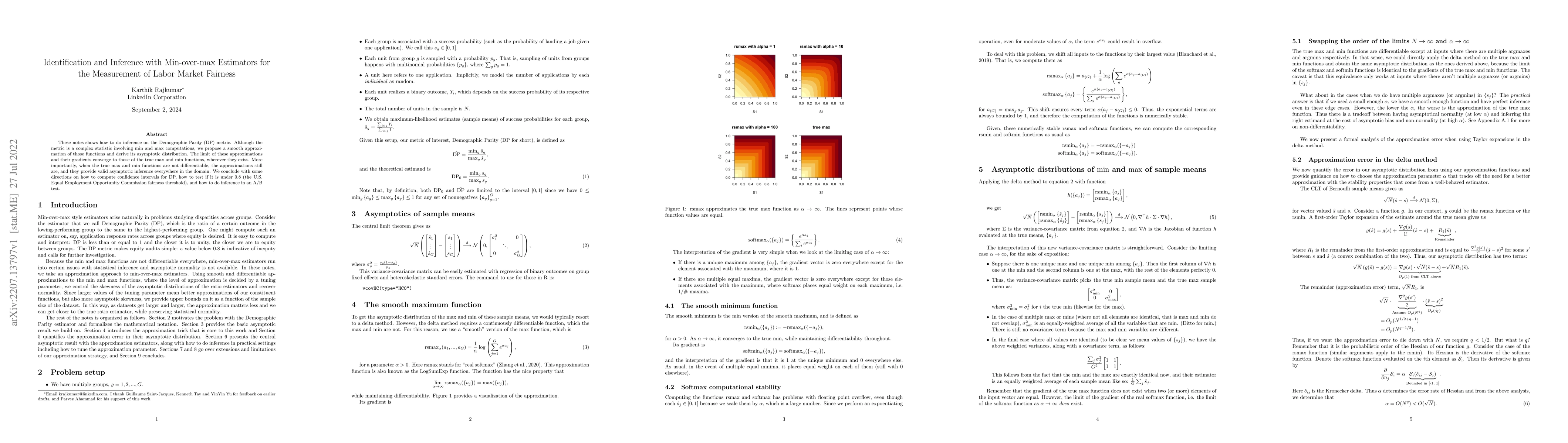 Thumbnail for Identification and Inference with Min-over-max Estimators for the
  Measurement of Labor Market Fairness