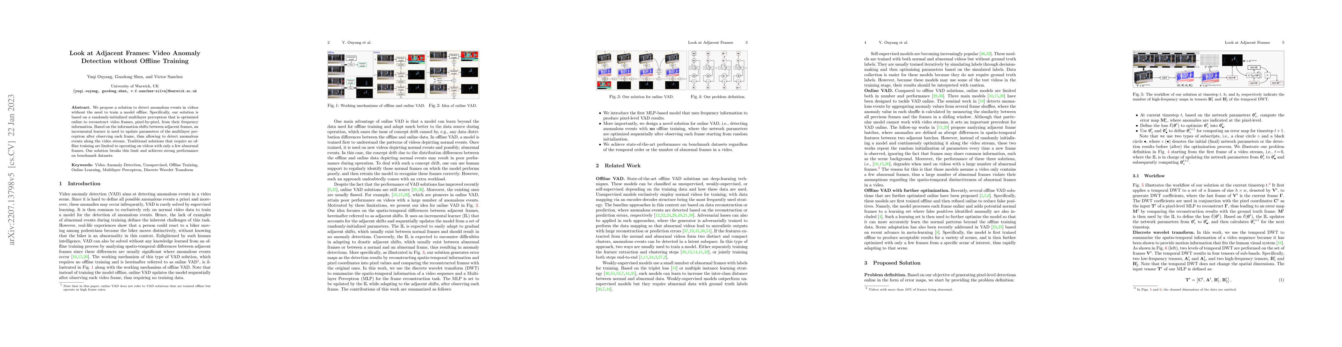 Thumbnail for Look at Adjacent Frames: Video Anomaly Detection without Offline
  Training