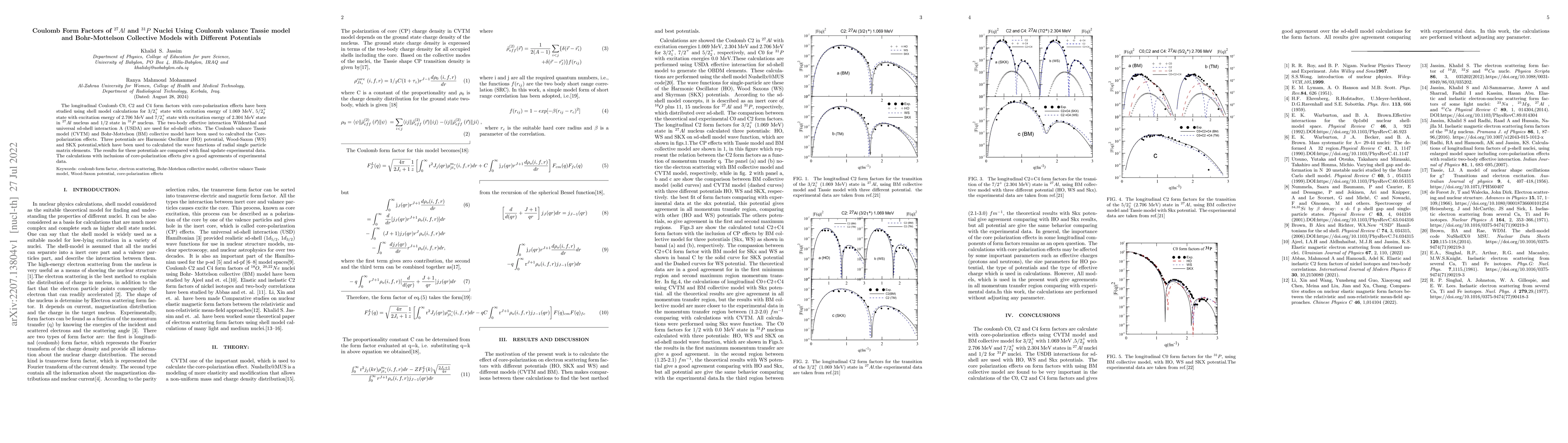 Thumbnail for Coulomb Form Factors of $^{27}$Al and $^{31}$P Nuclei Using Coulomb
  valance Tassie model and Bohr-Mottelson Collective Models with Different
  Potentials