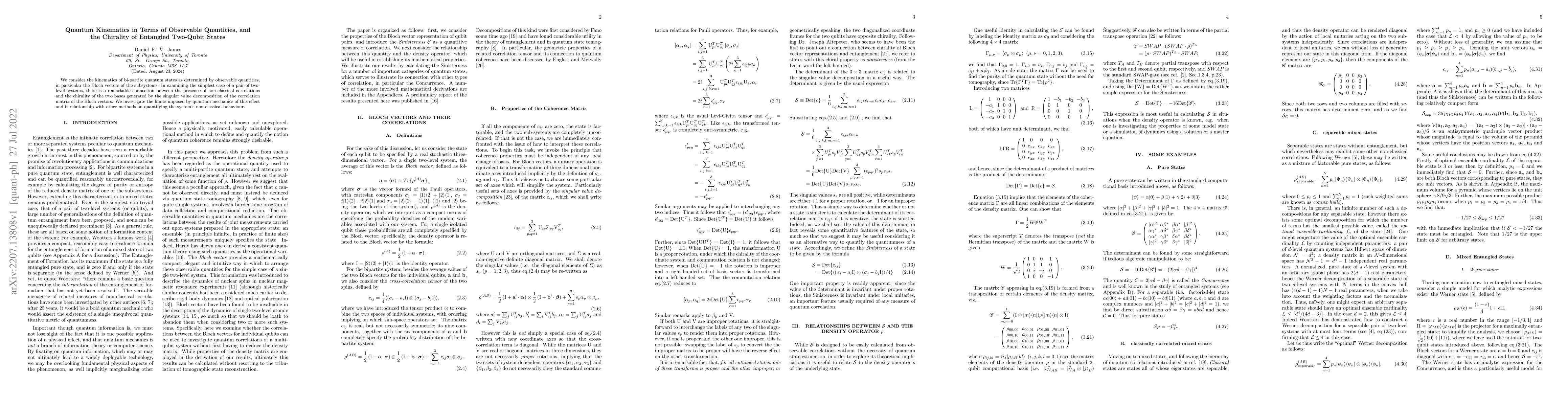 Thumbnail for Quantum Kinematics in Terms of Observable Quantities, and the Chirality
  of Entangled Two-Qubit States
