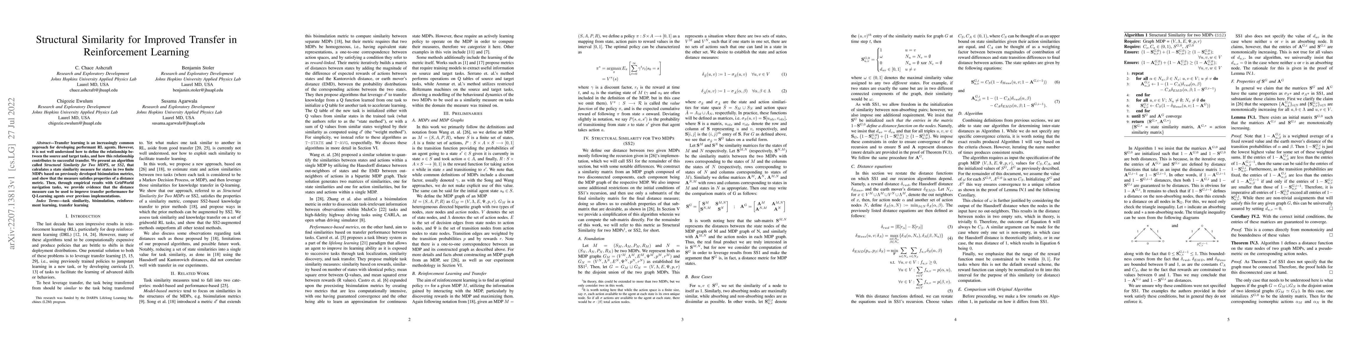 Thumbnail for Structural Similarity for Improved Transfer in Reinforcement Learning
