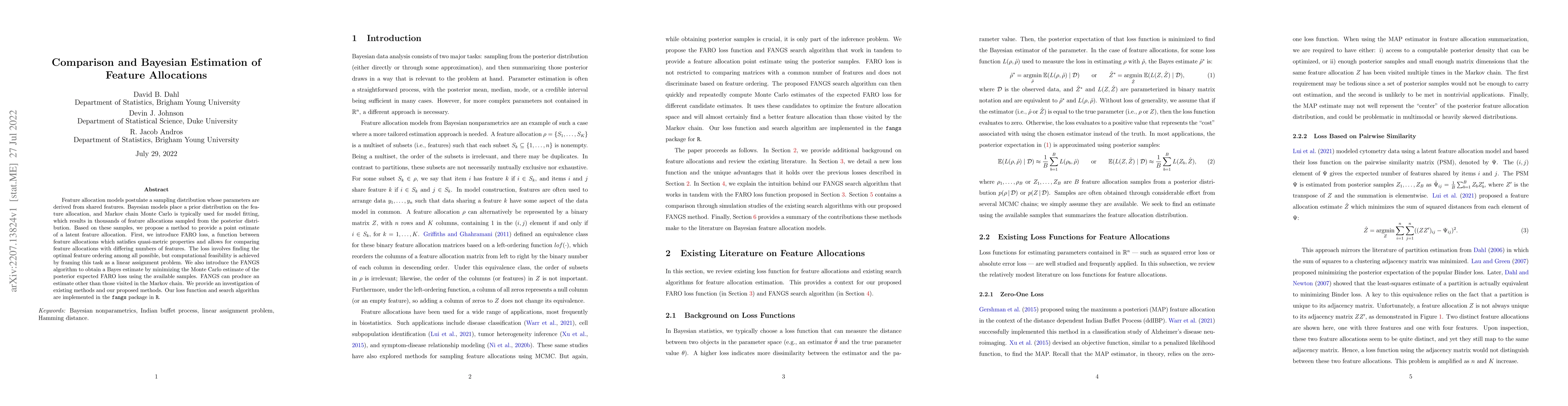 Thumbnail for Comparison and Bayesian Estimation of Feature Allocations
