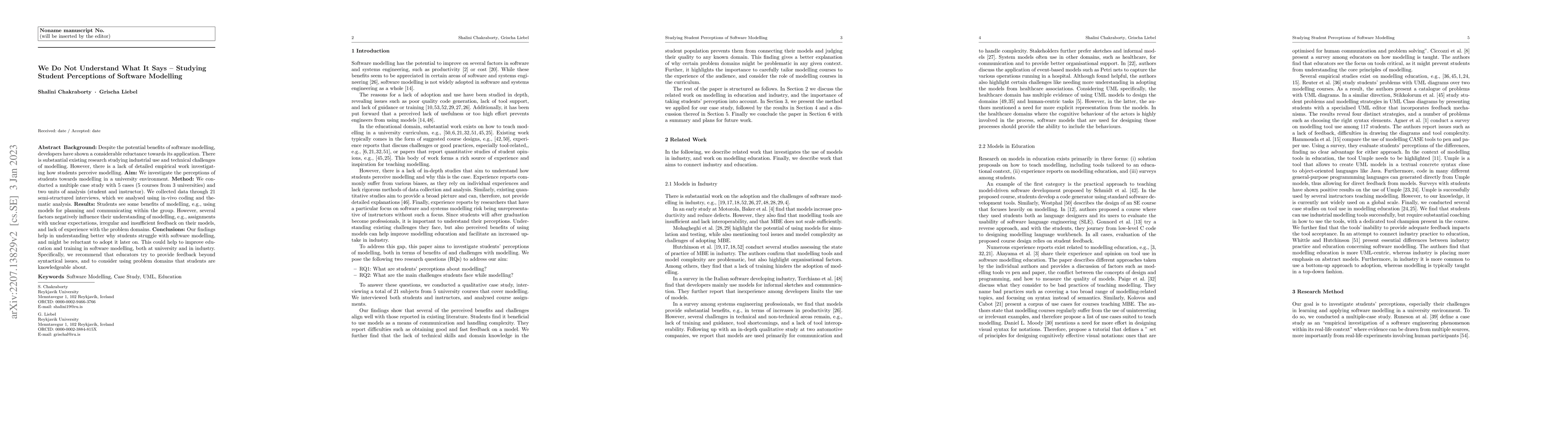 Thumbnail for We Do Not Understand What It Says -- Studying Student Perceptions of
  Software Modelling