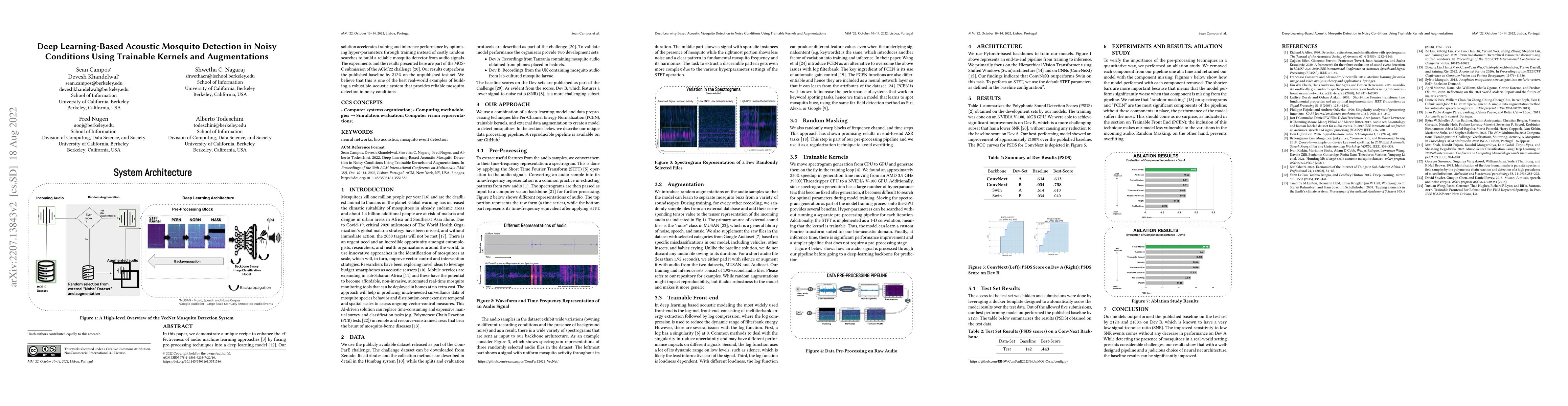Thumbnail for Deep Learning-Based Acoustic Mosquito Detection in Noisy Conditions
  Using Trainable Kernels and Augmentations