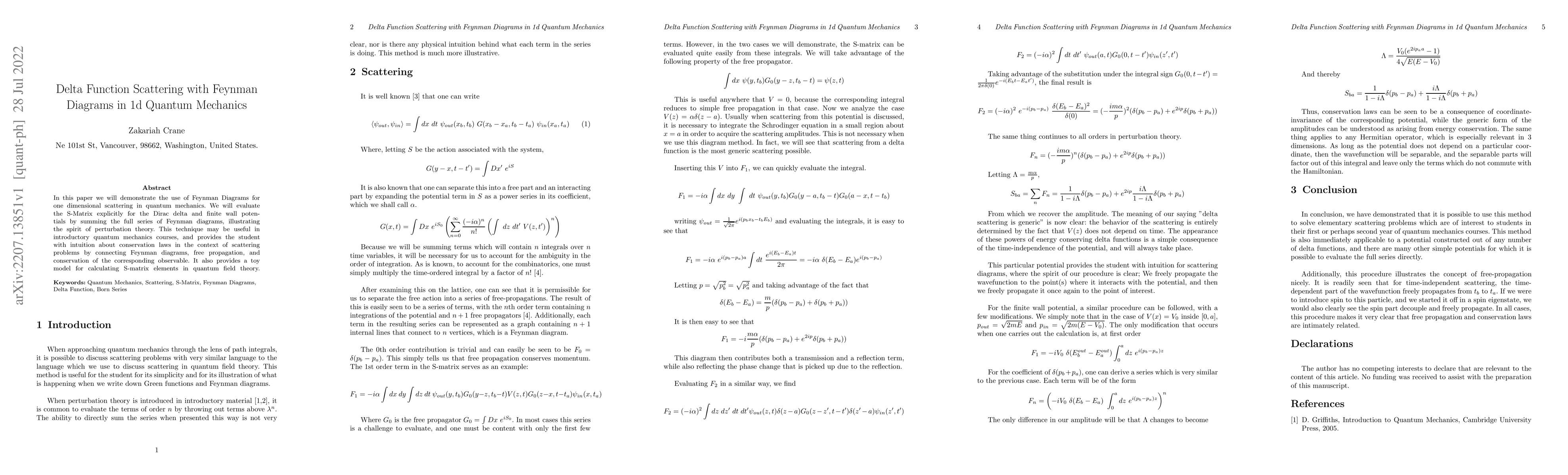 Thumbnail for Delta Function Scattering with Feynman Diagrams in 1d Quantum Mechanics