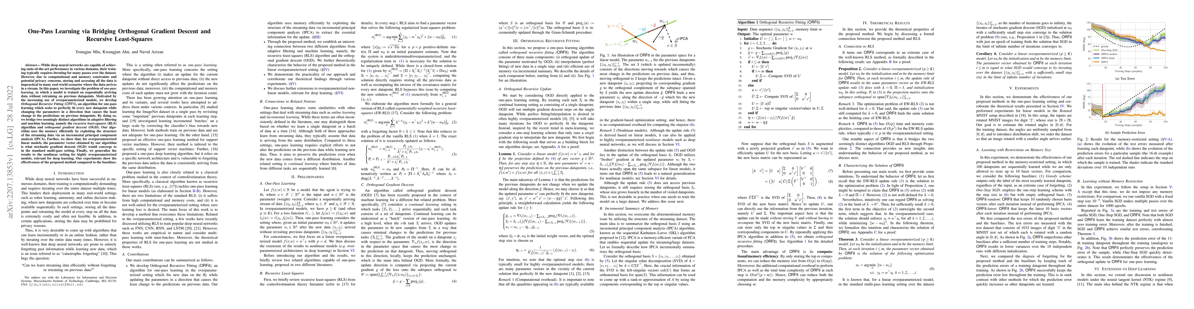 Thumbnail for One-Pass Learning via Bridging Orthogonal Gradient Descent and Recursive
  Least-Squares
