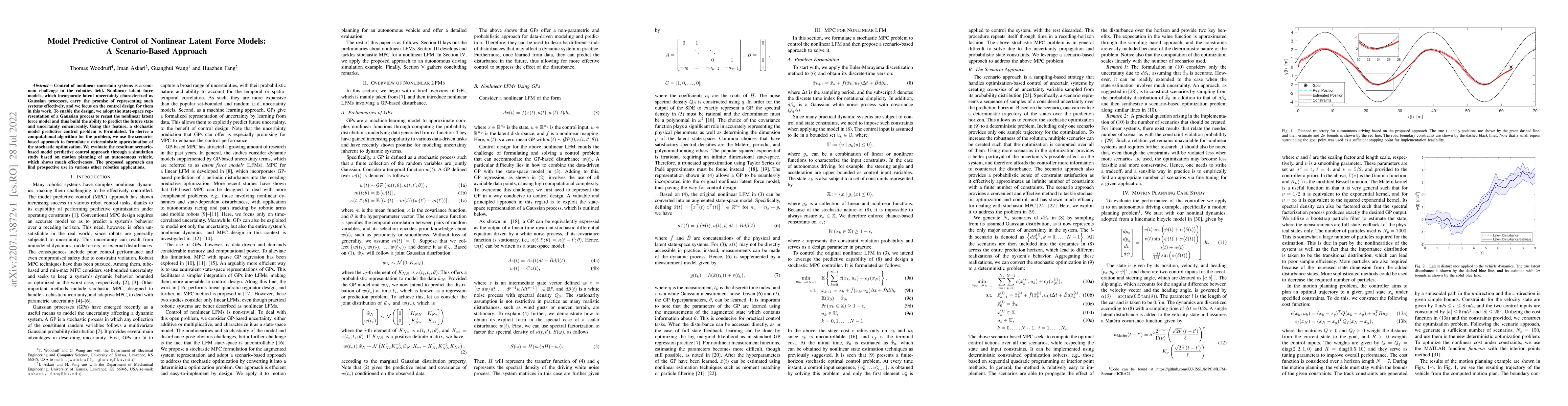 Thumbnail for Model Predictive Control of Nonlinear Latent Force Models: A
  Scenario-Based Approach