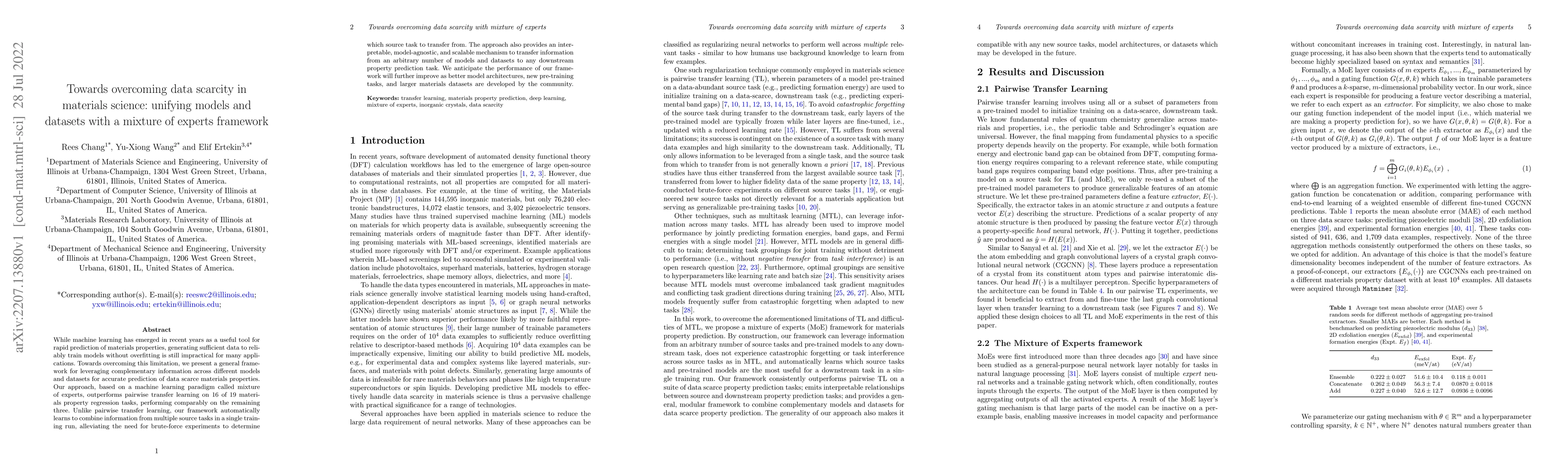 Thumbnail for Towards overcoming data scarcity in materials science: unifying models
  and datasets with a mixture of experts framework