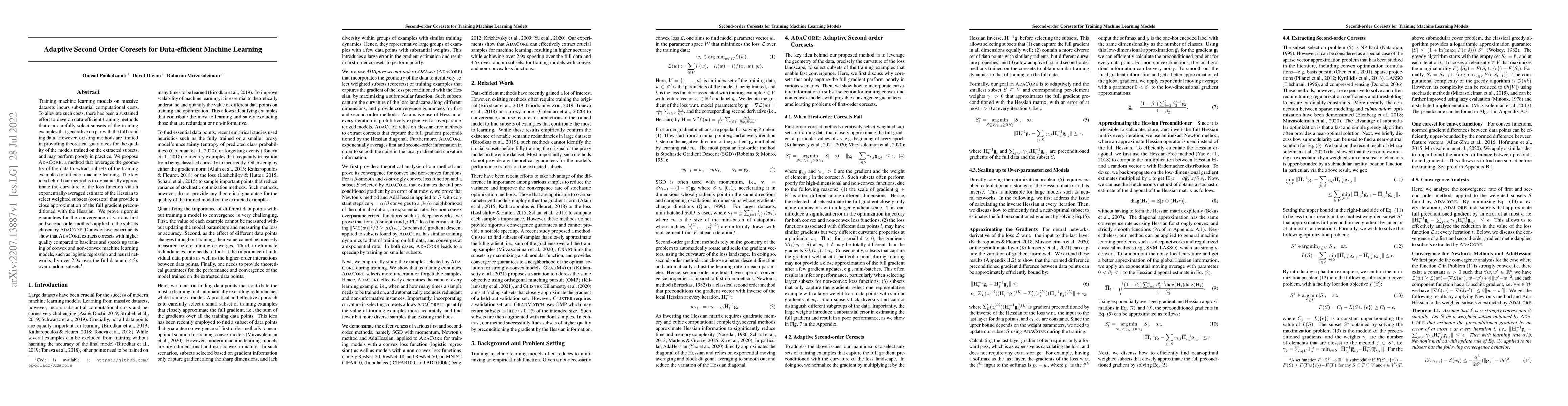 Thumbnail for Adaptive Second Order Coresets for Data-efficient Machine Learning