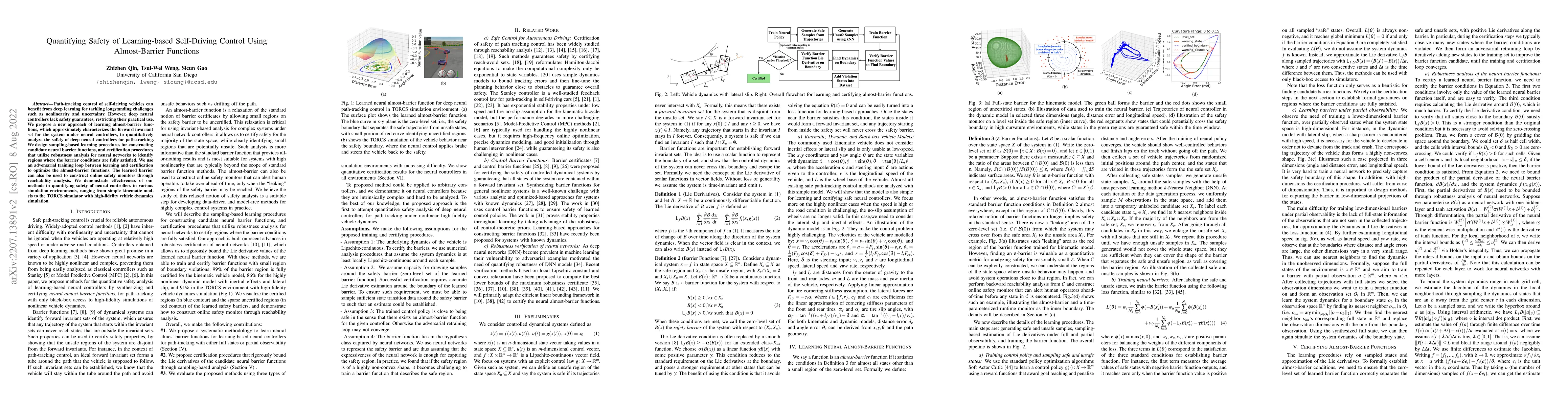 Thumbnail for Quantifying Safety of Learning-based Self-Driving Control Using
  Almost-Barrier Functions