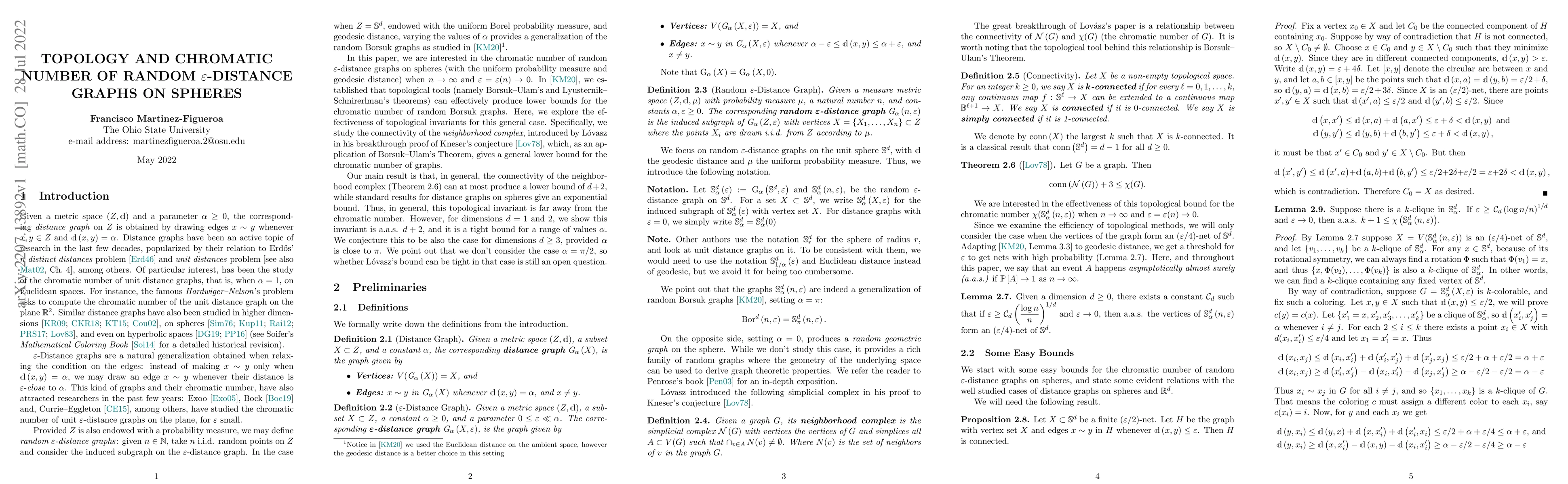 Thumbnail for Topology and chromatic number of random $\epsilon$-distance graphs on
  spheres