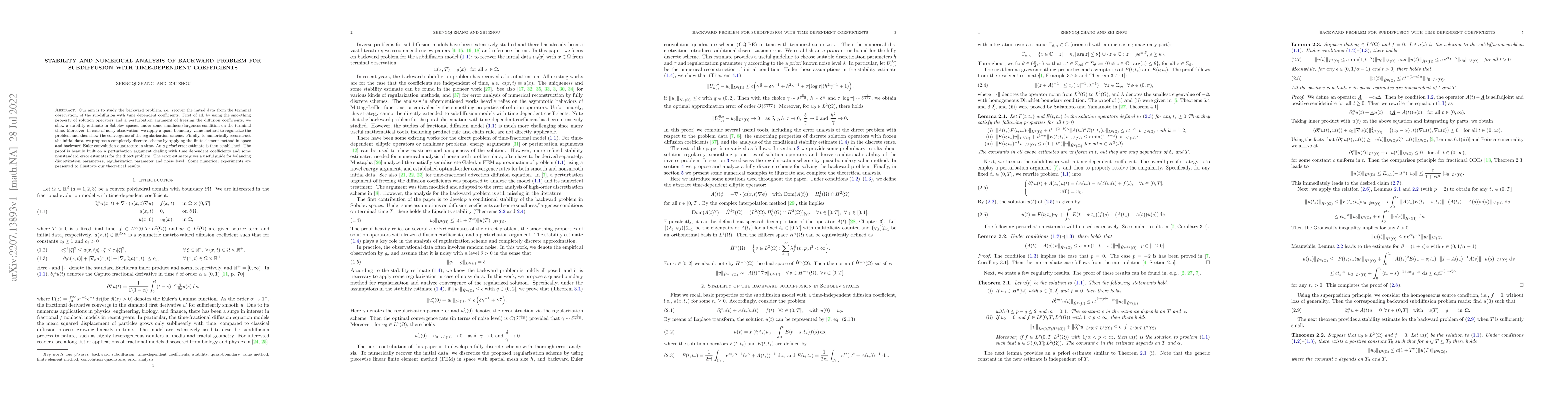 Thumbnail for Stability and numerical analysis of backward problem for subdiffusion
  with time-dependent coefficients