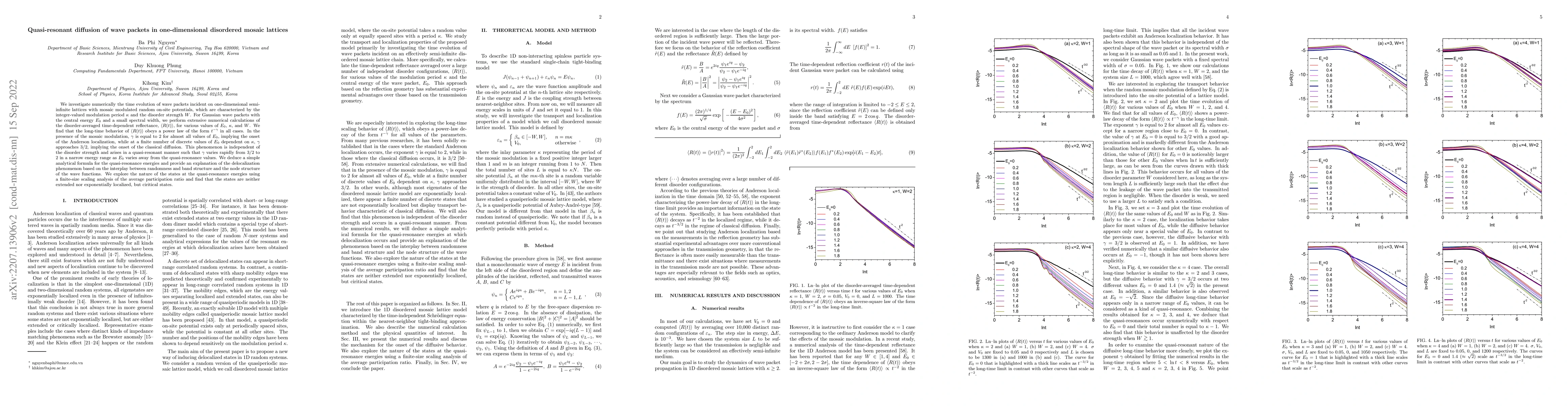 Thumbnail for Quasi-resonant diffusion of wave packets in one-dimensional disordered
  mosaic lattices