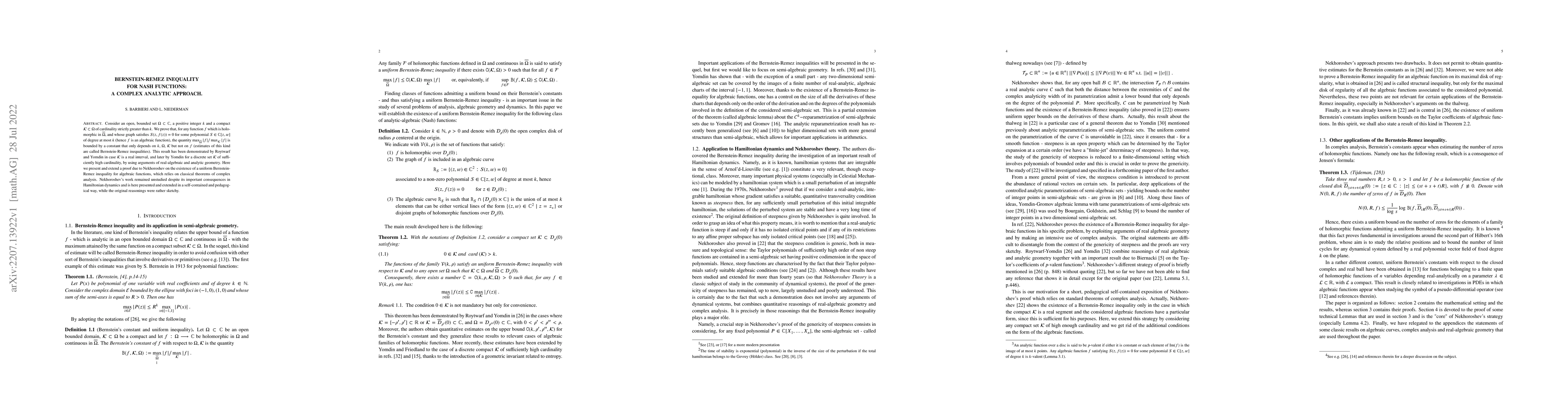 Thumbnail for Bernstein-Remez inequality for Nash functions: A complex analytic
  approach