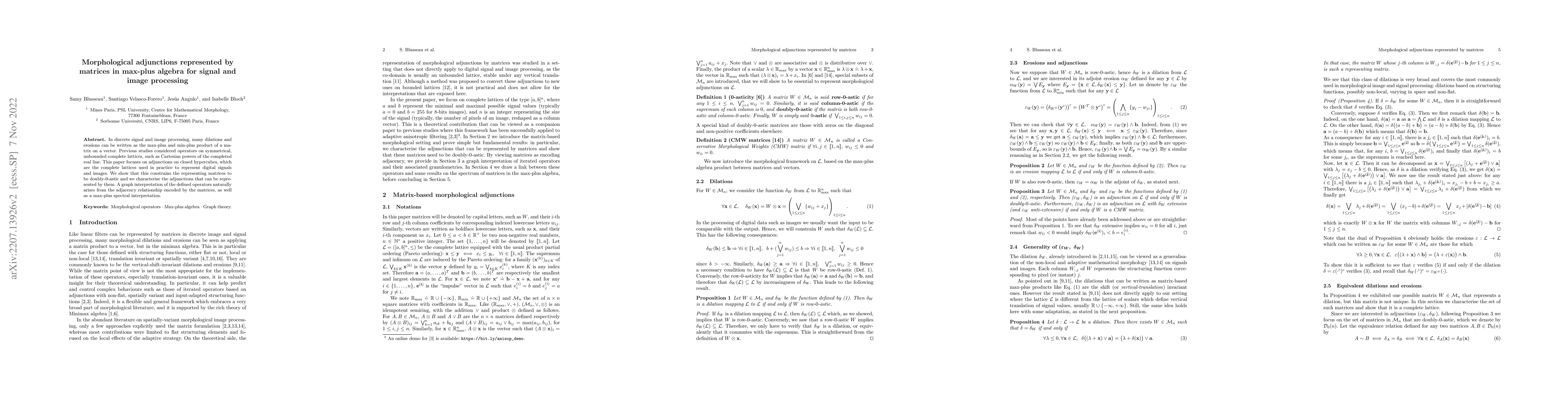 Thumbnail for Morphological adjunctions represented by matrices in max-plus algebra
  for signal and image processing