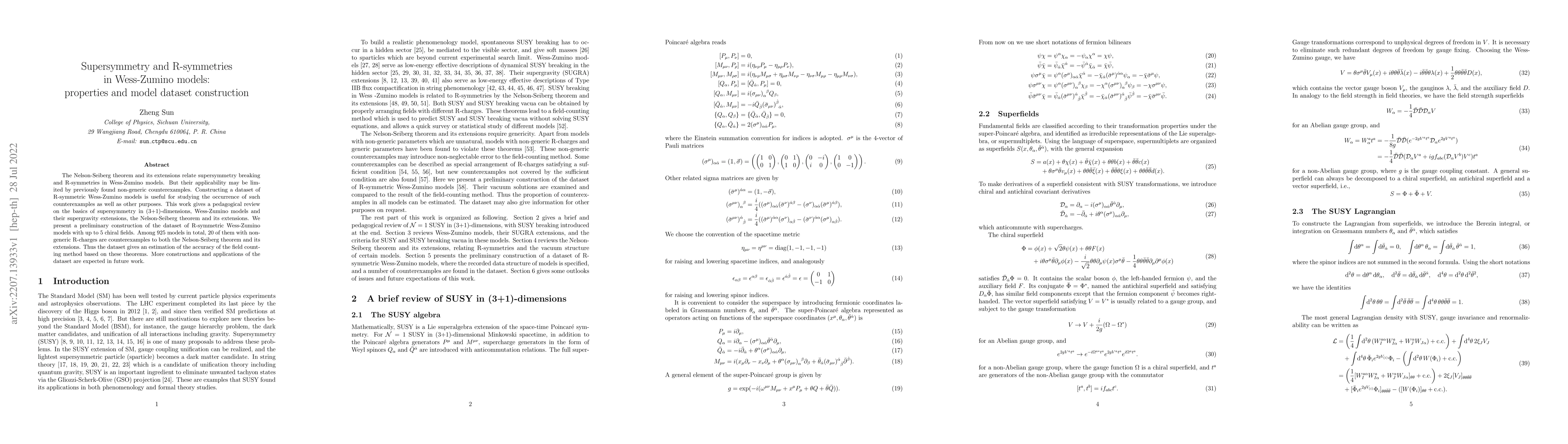 Thumbnail for Supersymmetry and R-symmetries in Wess-Zumino models: properties and
  model dataset construction