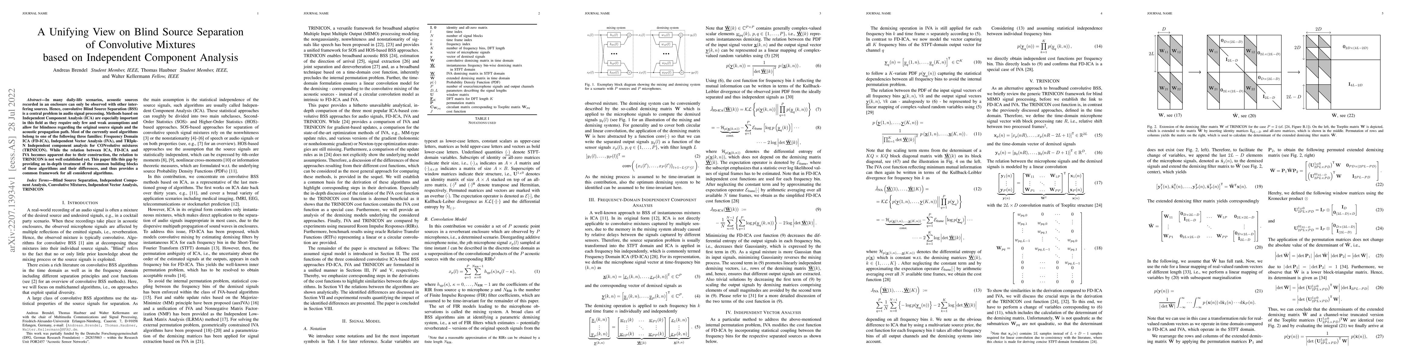 Thumbnail for A Unifying View on Blind Source Separation of Convolutive Mixtures based
  on Independent Component Analysis