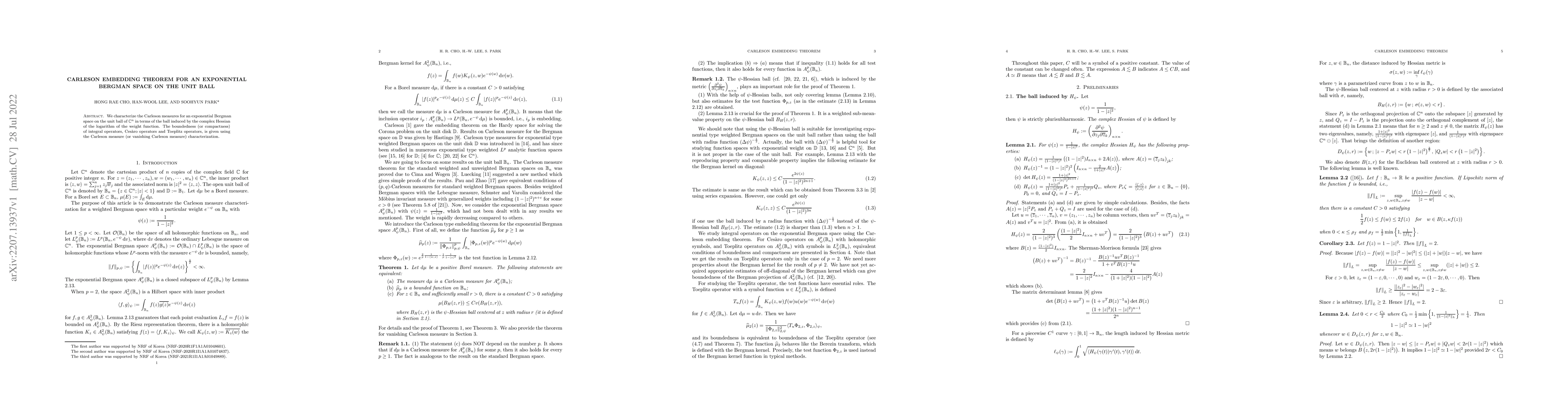 Thumbnail for Carleson embedding theorem for an exponential Bergman space on the unit
  ball