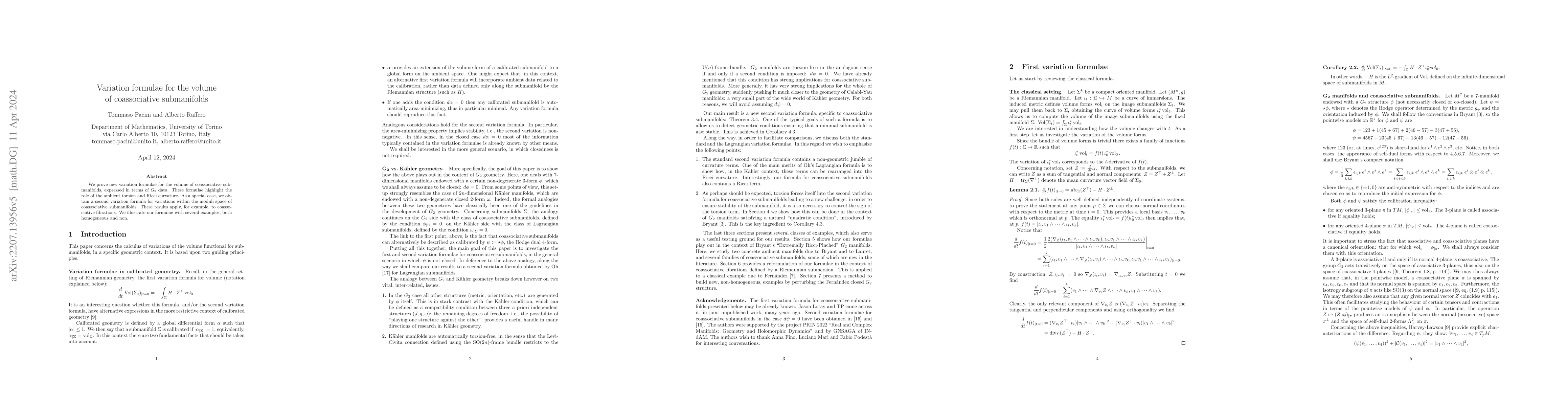 Thumbnail for Variation formulae for the volume of coassociative submanifolds