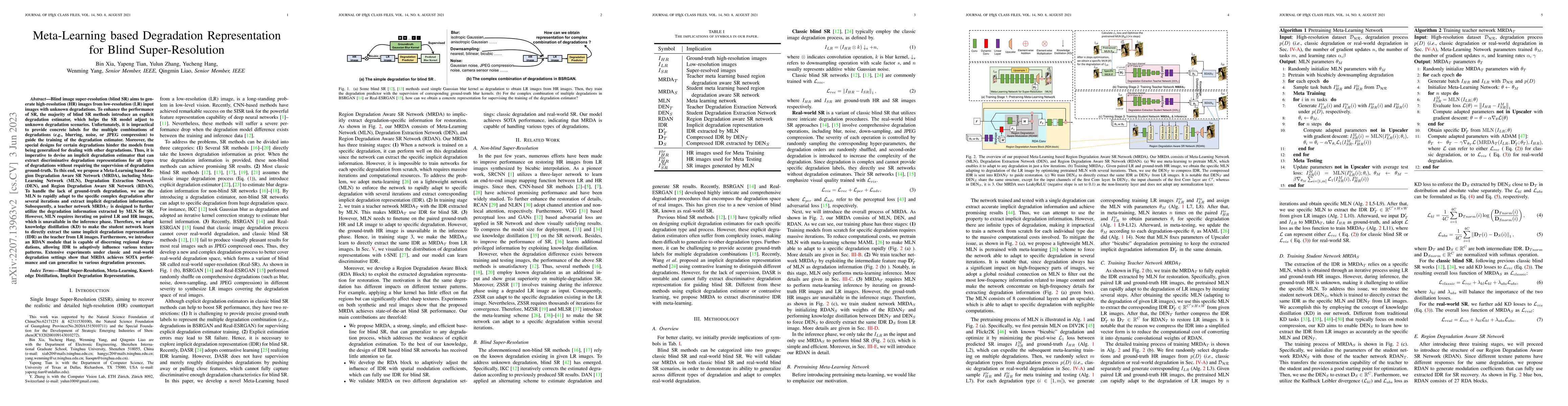Thumbnail for Meta-Learning based Degradation Representation for Blind
  Super-Resolution