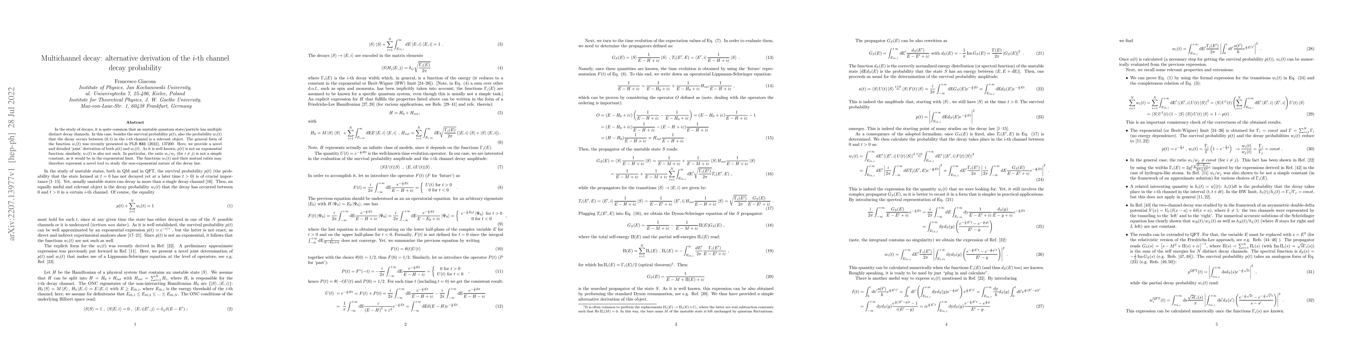 Thumbnail for Multichannel decay: alternative derivation of the $i$-th channel decay
  probability