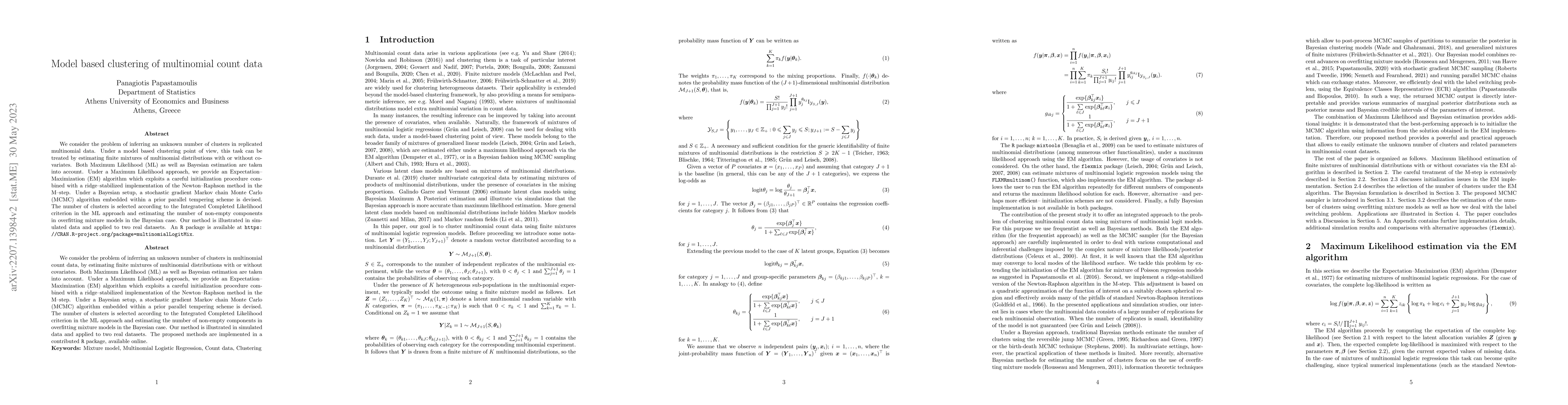 Thumbnail for Model based clustering of multinomial count data