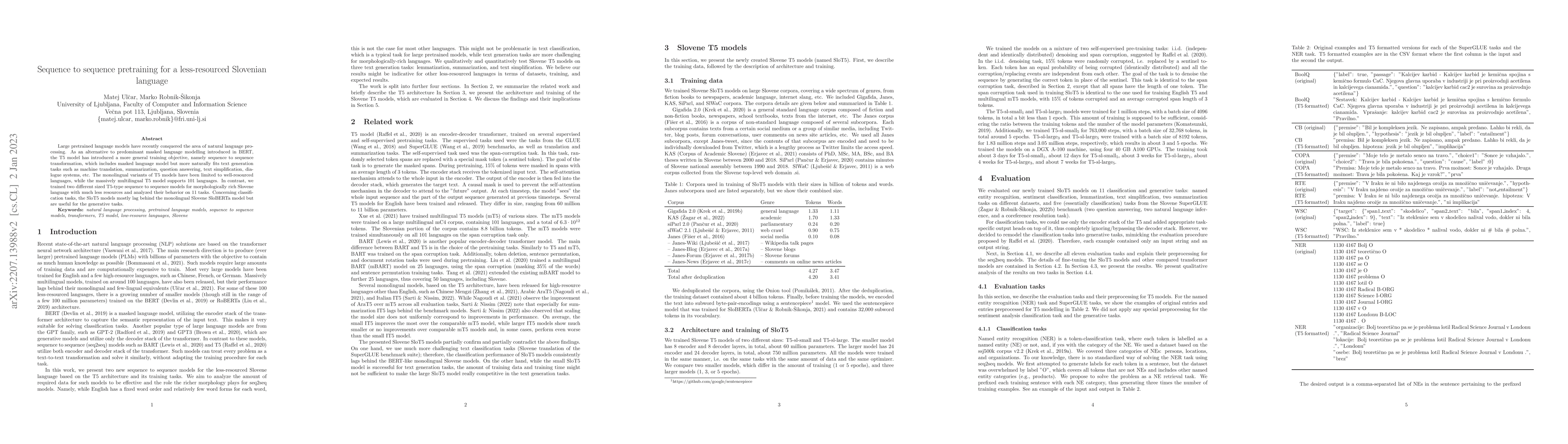 Thumbnail for Sequence to sequence pretraining for a less-resourced Slovenian language