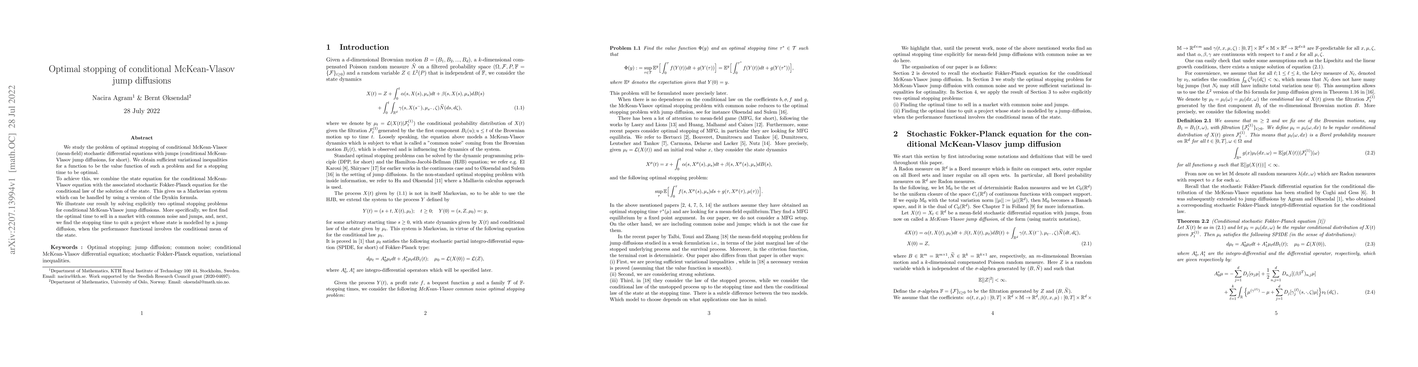 Thumbnail for Optimal stopping of conditional McKean-Vlasov jump diffusions