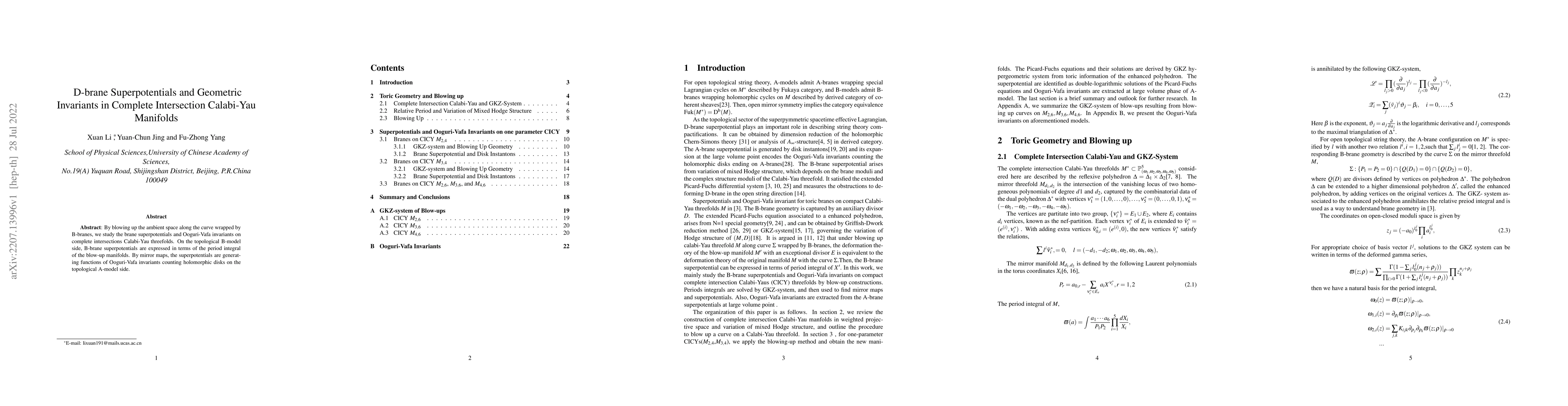 Thumbnail for D-brane Superpotentials and Geometric Invariants in Complete
  Intersection Calabi-Yau Manifolds