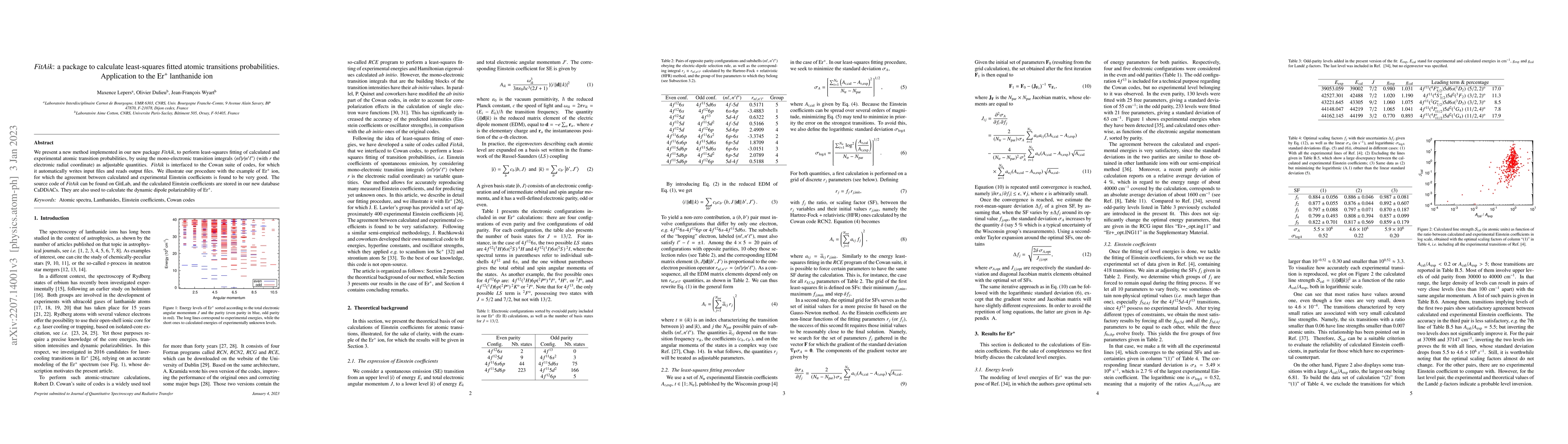 Thumbnail for FitAik: a package to calculate least-square fitted atomic transitions
  probabilities. Application to the Er+ lanthanide ion