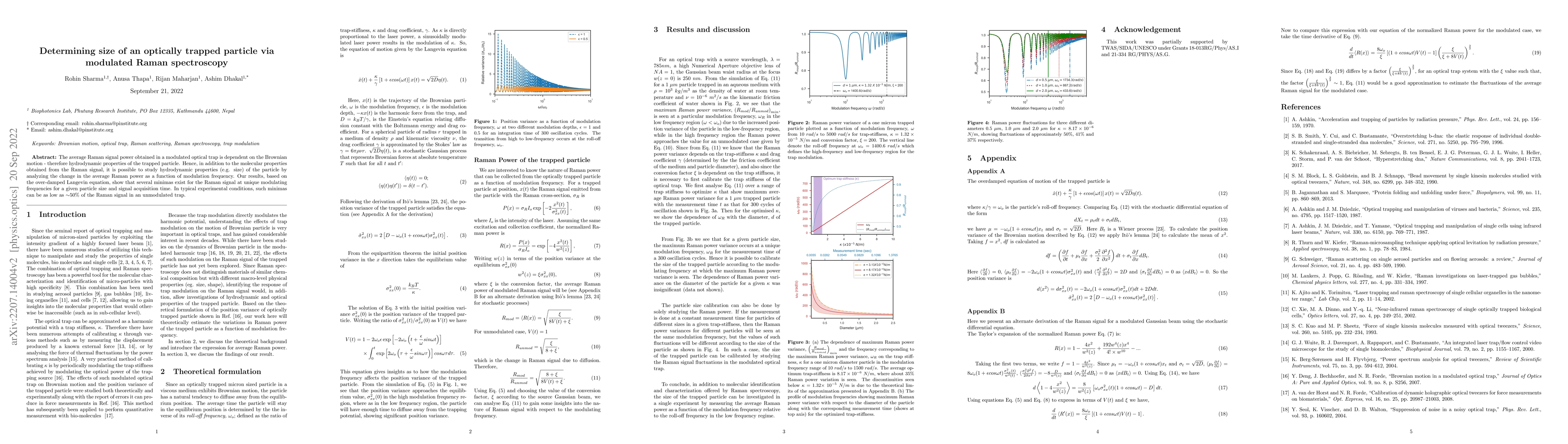 Thumbnail for Determining size of an optically trapped particle via modulated Raman
  spectroscopy