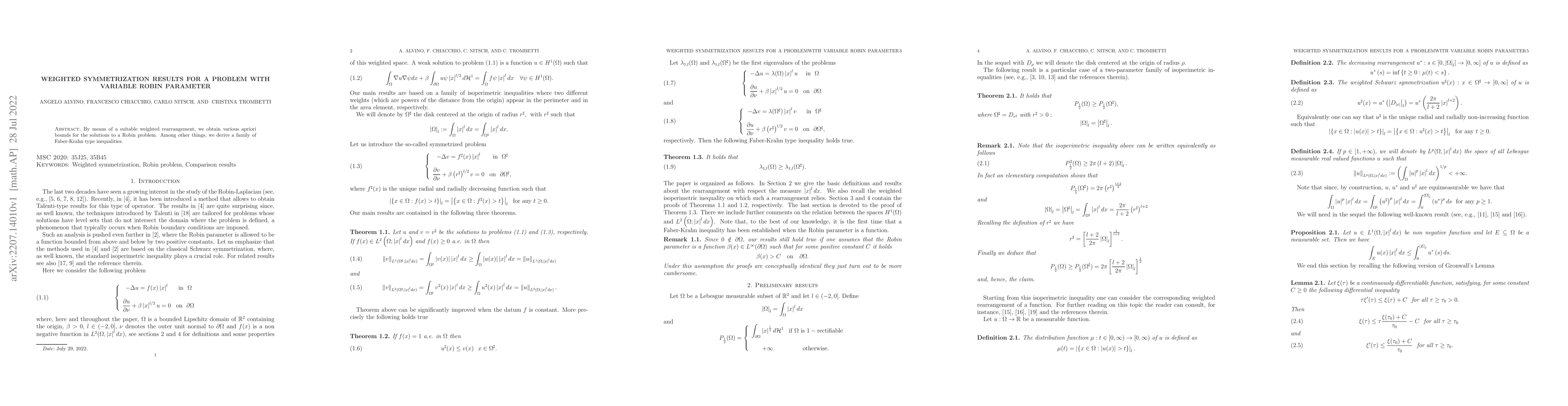 Thumbnail for Weighted symmetrization results for a problem with variable Robin
  parameter