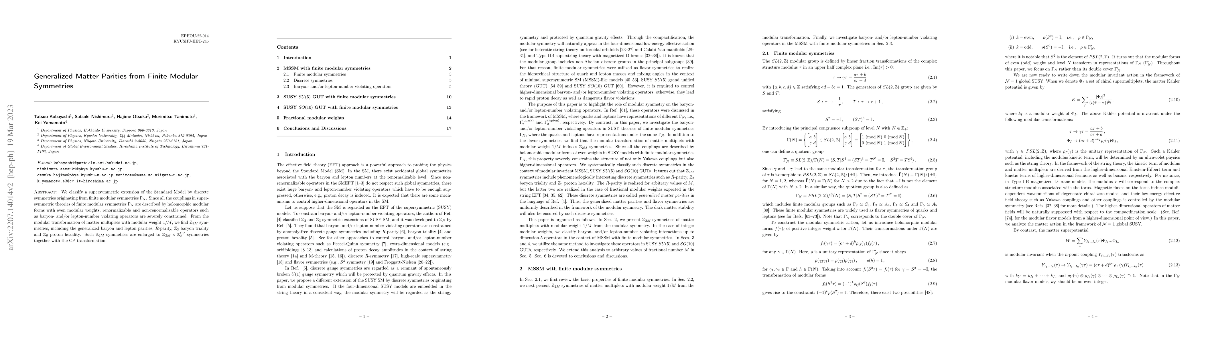 Thumbnail for Generalized Matter Parities from Finite Modular Symmetries