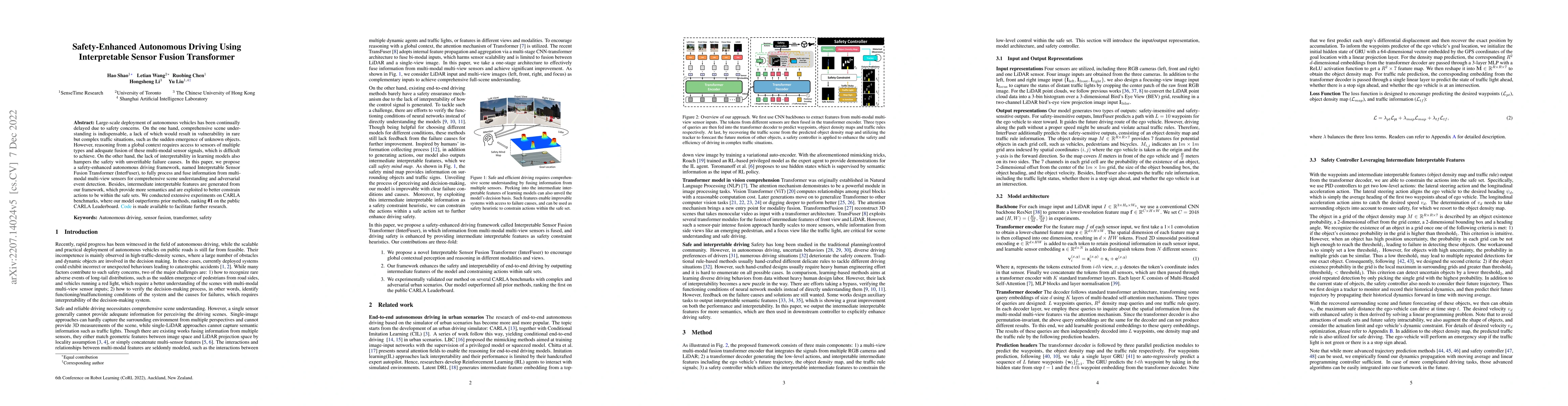 Thumbnail for Safety-Enhanced Autonomous Driving Using Interpretable Sensor Fusion
  Transformer