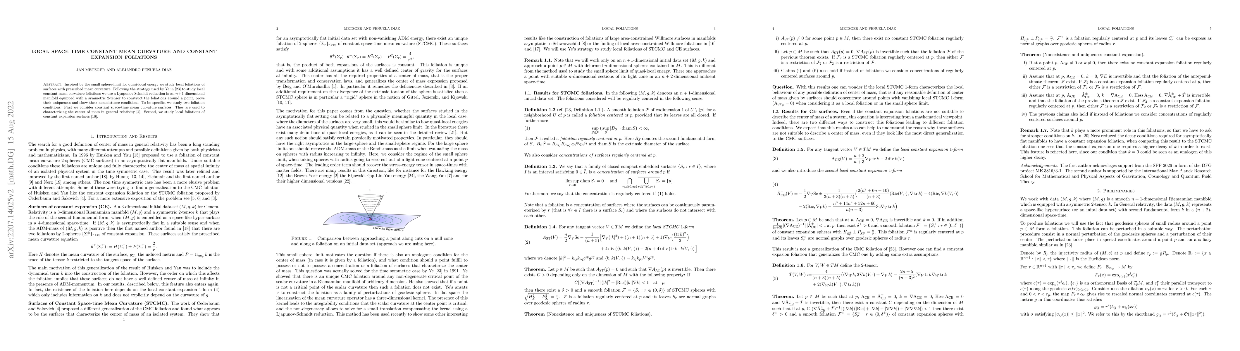 Thumbnail for Local space time constant mean curvature and constant expansion
  foliations