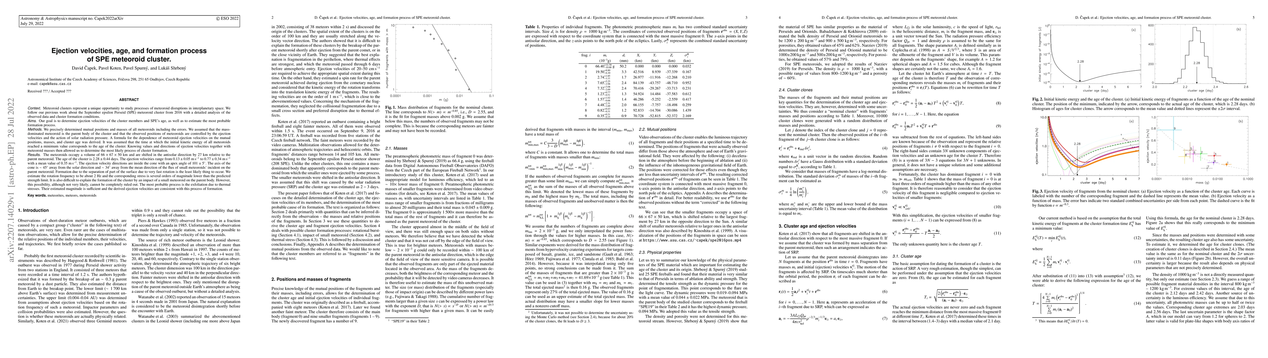 Thumbnail for Ejection velocities, age, and formation process of SPE meteoroid cluster