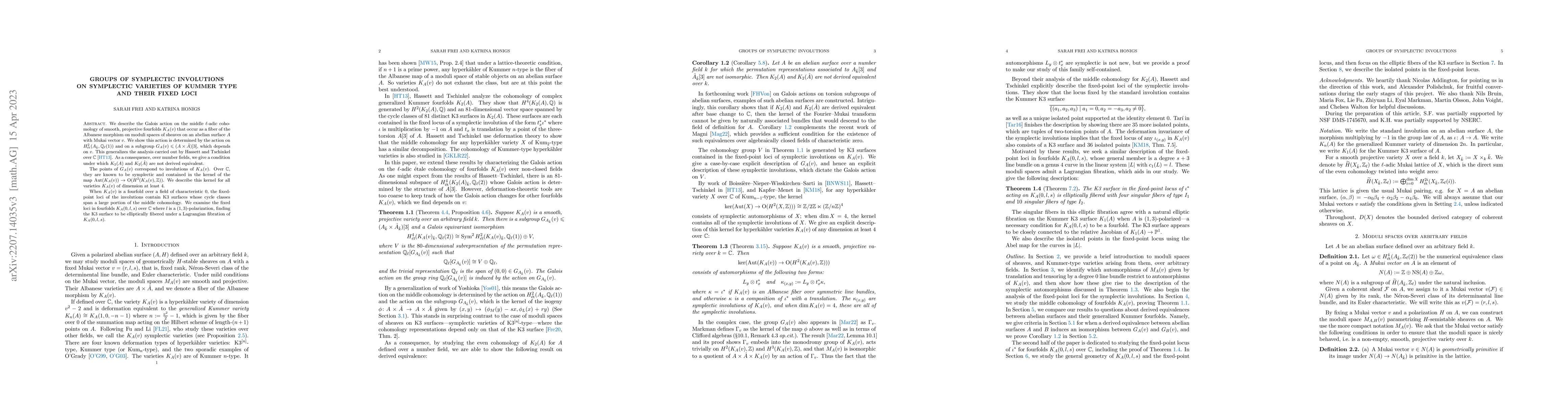 Thumbnail for Groups of symplectic involutions on symplectic varieties of Kummer type
  and their fixed loci