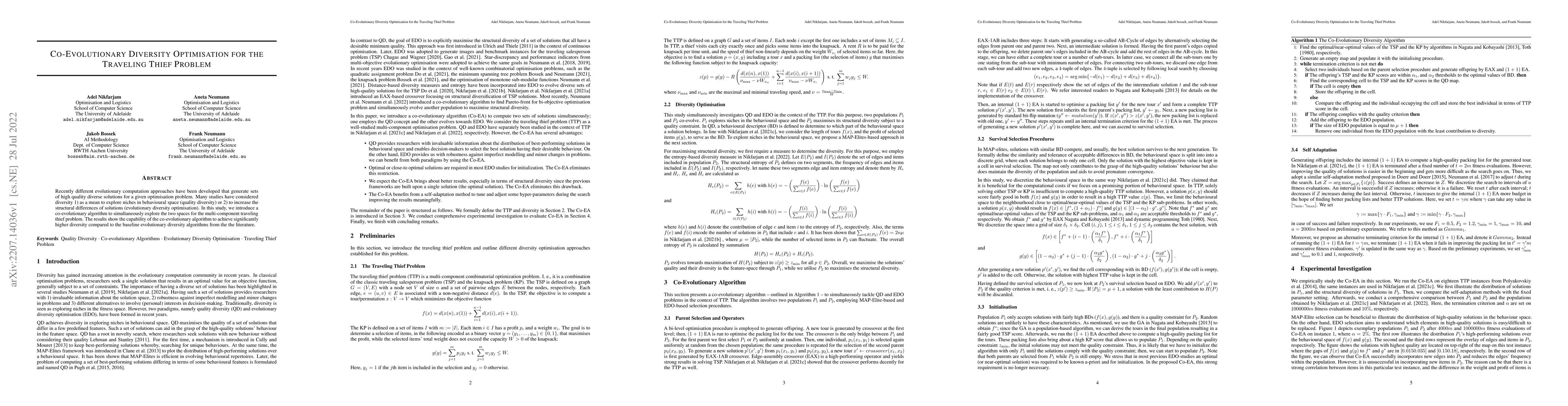 Thumbnail for Co-Evolutionary Diversity Optimisation for the Traveling Thief Problem