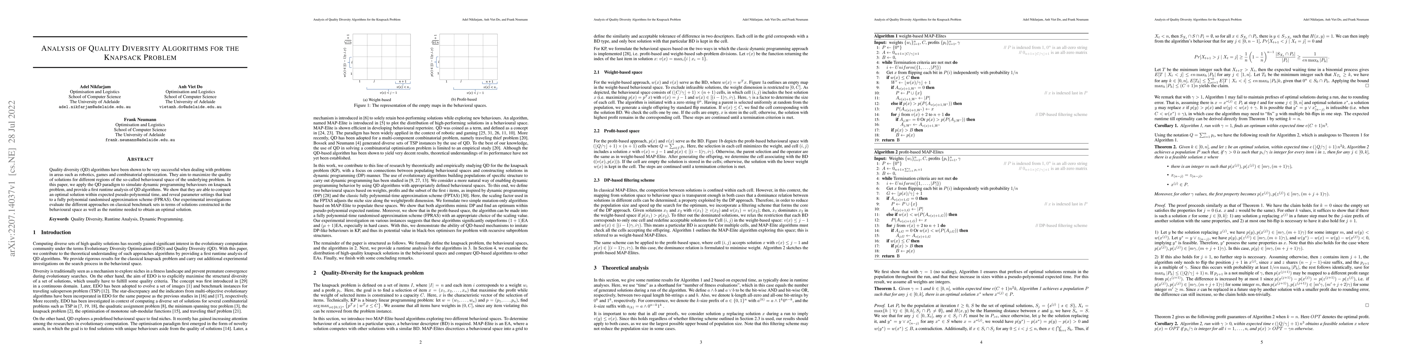 Thumbnail for Analysis of Quality Diversity Algorithms for the Knapsack Problem