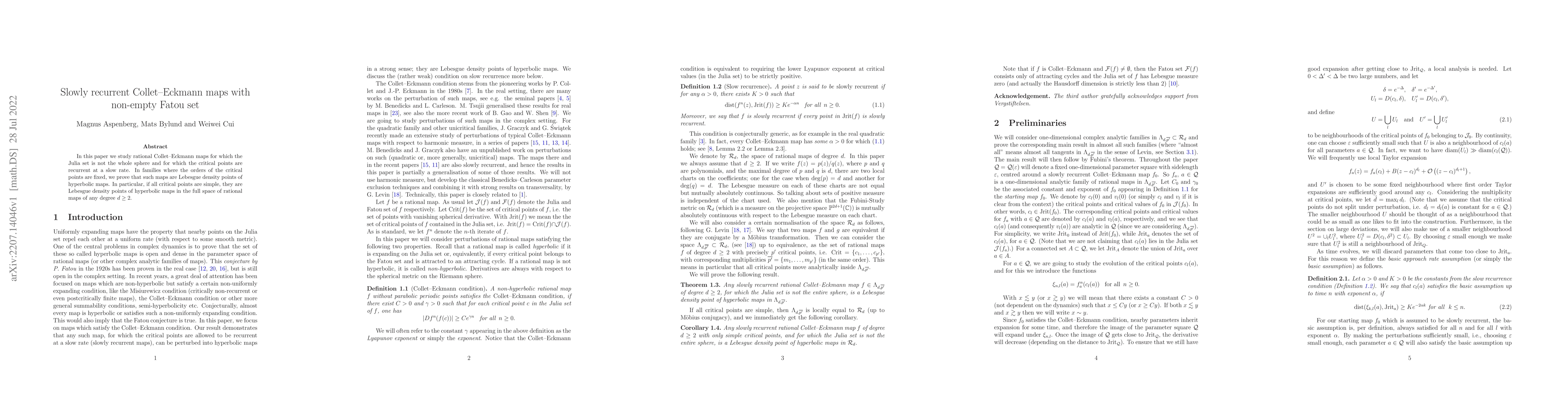 Thumbnail for Slowly recurrent Collet-Eckmann maps with non-empty Fatou set