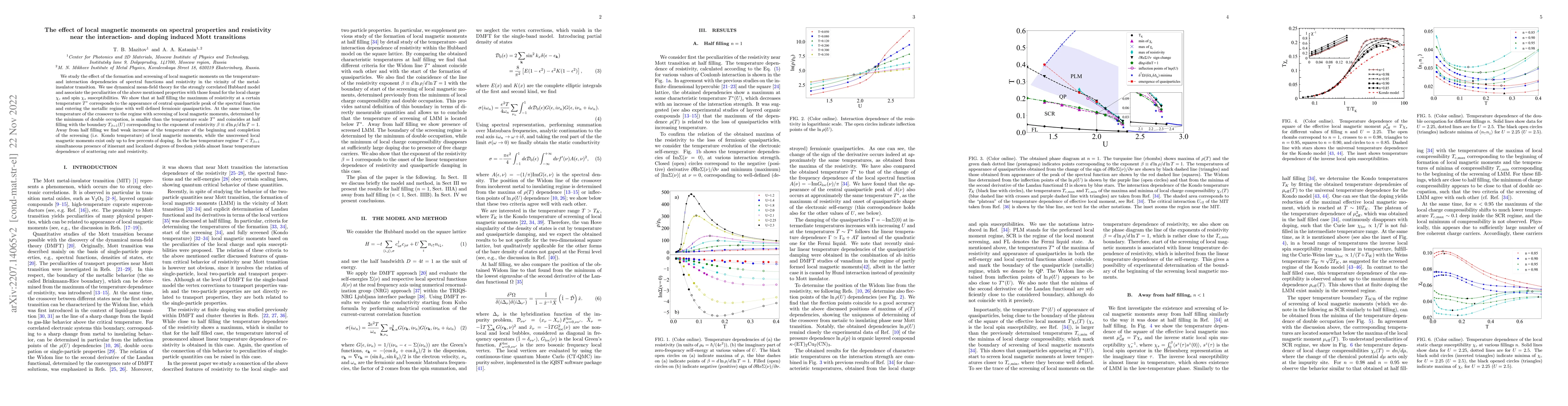 Thumbnail for The effect of local magnetic moments on spectral properties and
  resistivity near the interaction- and doping induced Mott transitions