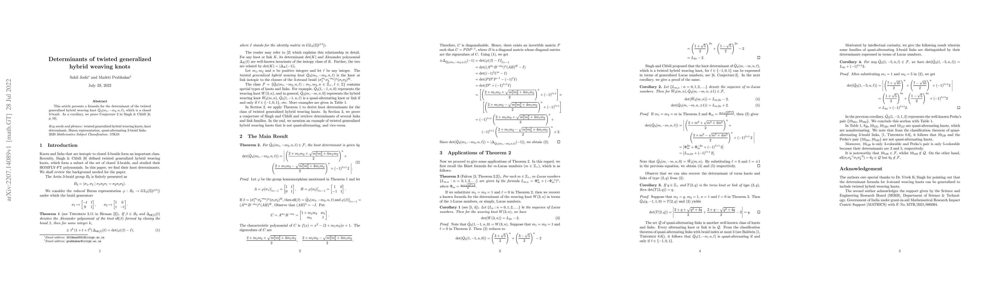 Thumbnail for Determinants of twisted generalized hybrid weaving knots