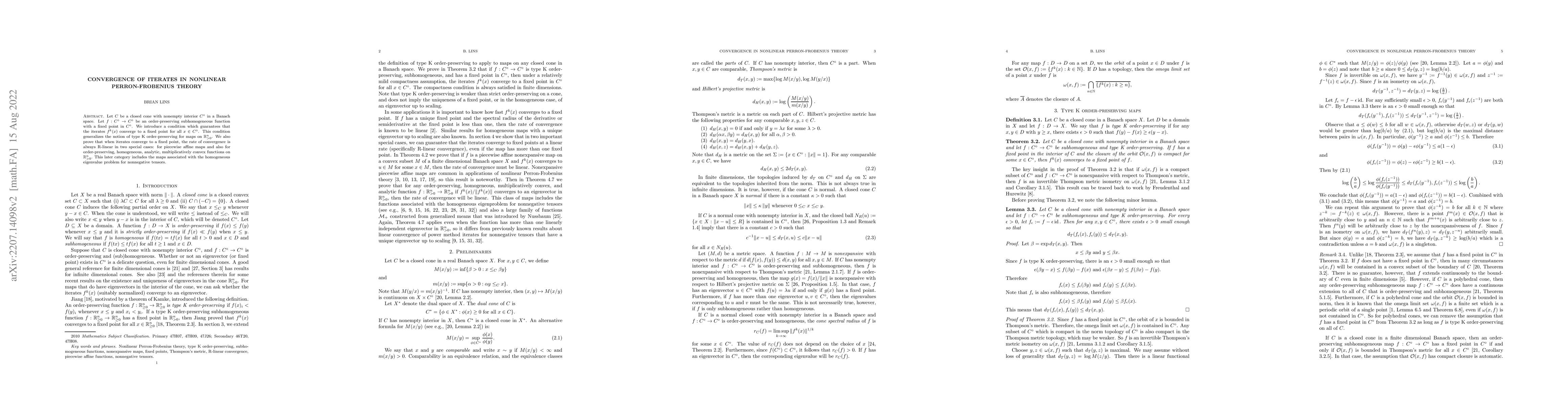 Thumbnail for Convergence of iterates in nonlinear Perron-Frobenius theory