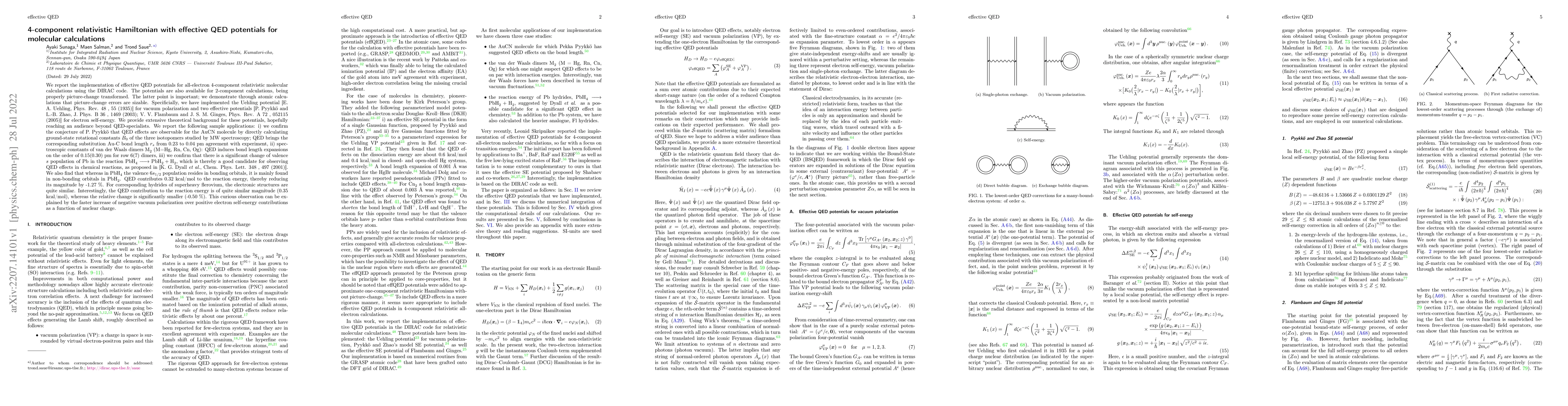 Thumbnail for 4-component relativistic Hamiltonian with effective QED potentials for
  molecular calculations